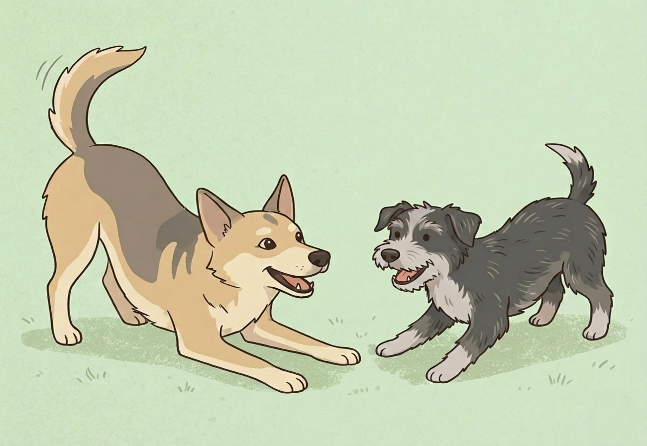 Two happy dogs playing together