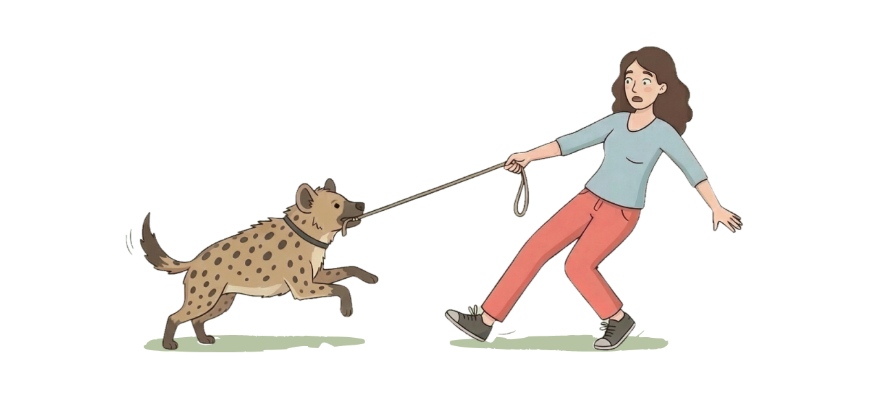 Dog walking with owner